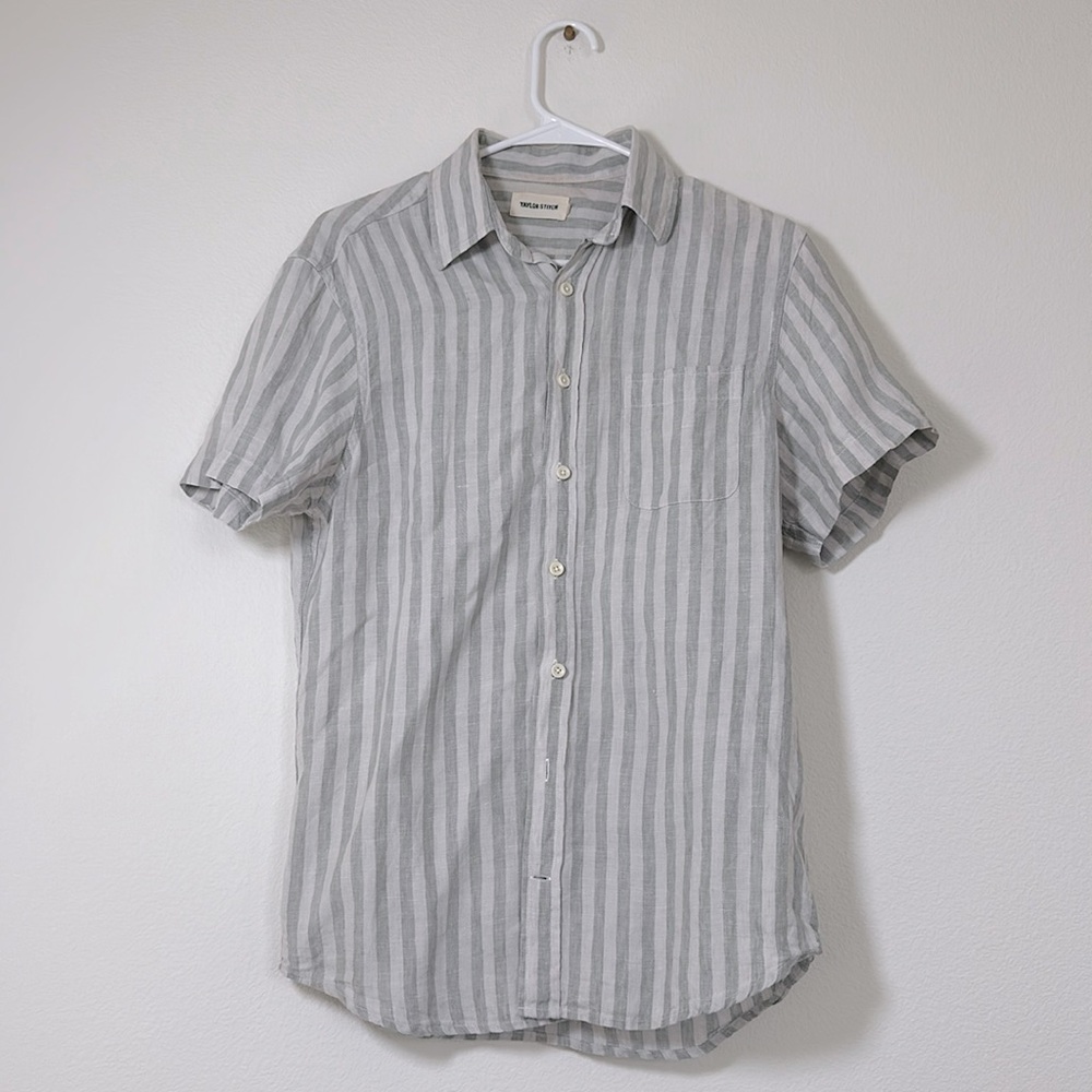 Taylor Stitch California Short-Sleeve Shirt, White/Teal Shirt, Size M (38)